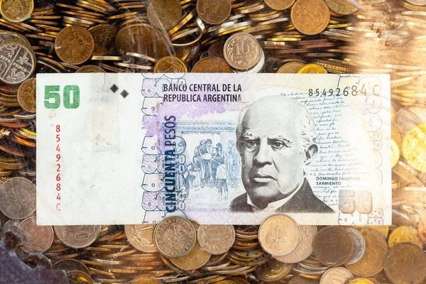 Argentijnse Pesos Bankbiljet Peso Argentino Pesos Biljet Argentijnse Papiergeld Onder — Stockfoto