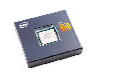 9th generation Intel Core i9 9900k 8 core x86 desktop microprocessor, CPU, unlocked i9-9900k high end pc processor box package, isolated on white, cut out clipart