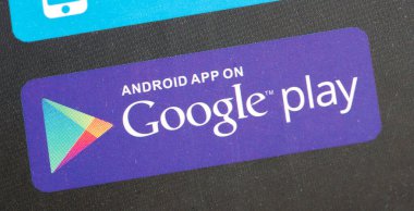Google Play rozet etiketi üzerine basılmış Android uygulaması ürün ambalajı, dikdörtgen etiketi Google Uygulama Mağazası logosu, mobil yazılım indirme markasını kapat, akıllı telefon pazar simgesi işareti