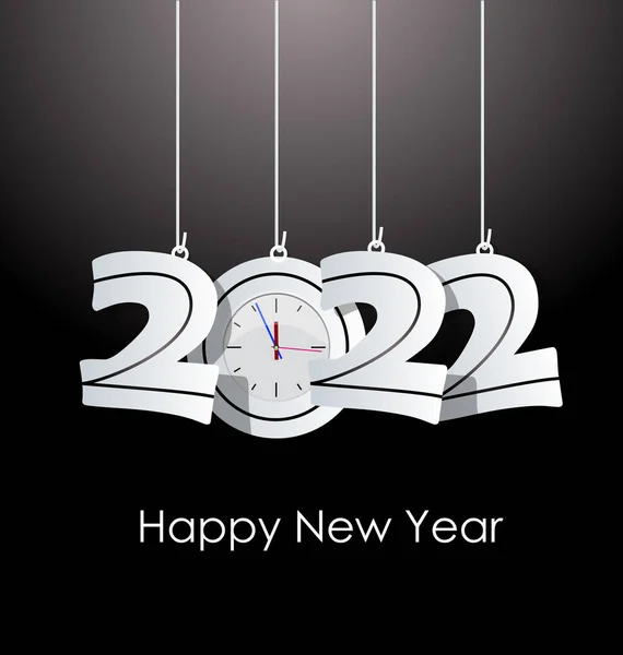 2022年の新年明けましておめでとうございます 黒の背景にコンフェッティとリボン付きの黄金の光沢のある数字 — ストックベクタ