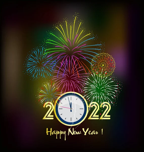 2022 yılınız kutlu olsun. Konfetileri ve siyah arkaplanda şeritleri olan altın gibi parlak rakamlar. Tatil tebrik kartı tasarımı.