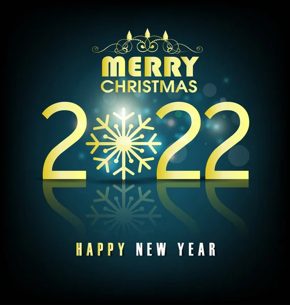 Happy New Year 2022 Background Golden Shiny Numbers Confetti Ribbons — Stock Vector