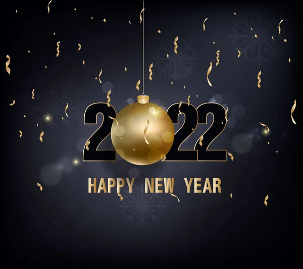 Felice Anno Nuovo 2022 Sfondo Numeri Dorati Brillanti Con Coriandoli — Vettoriale Stock