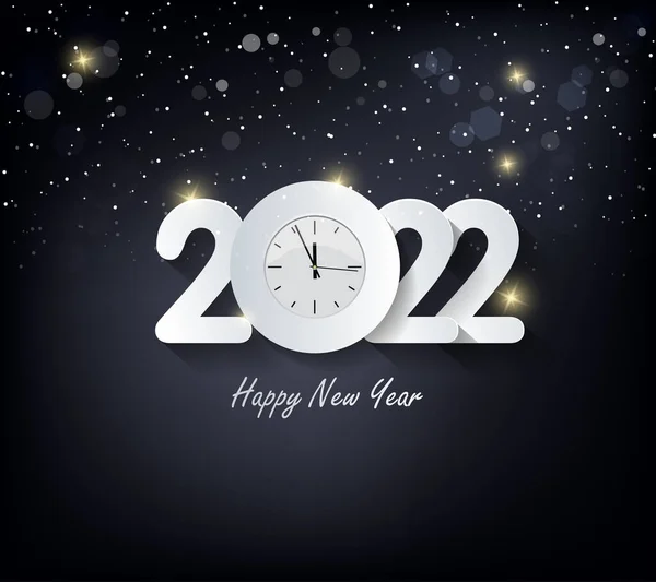 新的一年2022年背景 金光闪闪的数字与彩带黑色背景 假日贺卡设计 — 图库矢量图片