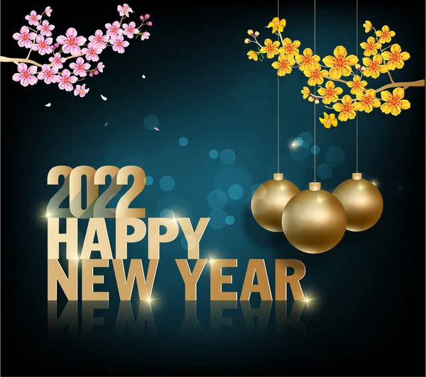 Bonne Année 2022 Fond Chiffres Dorés Brillants Avec Confettis Rubans — Image vectorielle
