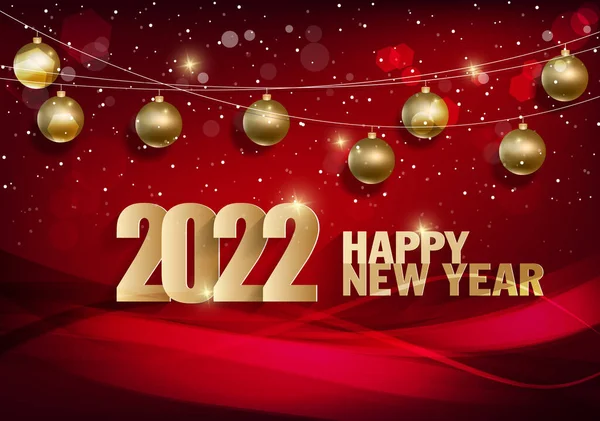 2022 yılınız kutlu olsun. Konfetileri ve siyah arkaplanda şeritleri olan altın gibi parlak rakamlar. Tatil tebrik kartı tasarımı.