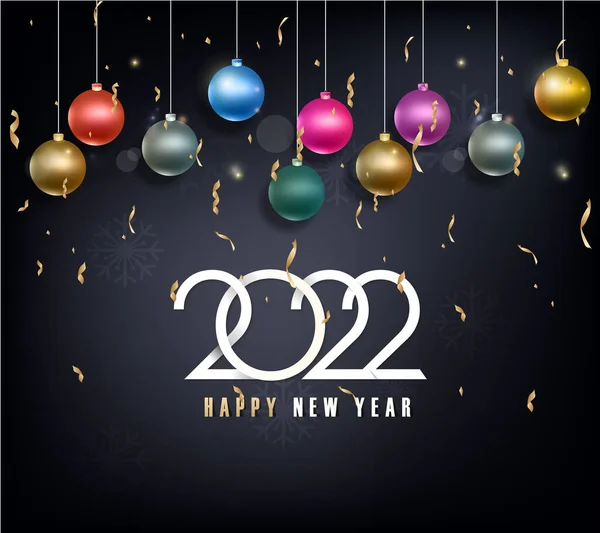 Feliz Año Nuevo 2022 Fondo Números Dorados Brillantes Con Confeti Vector de stock