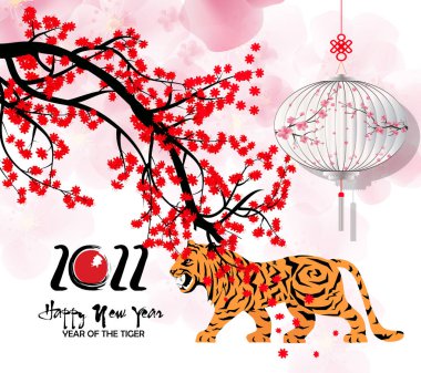 2022 yılında Çin 'de kaplan kırmızı ve altın çiçeği ve arka planda zanaat tarzıyla kesilmiş Asya elementleri. Çince yeni yıl 2022, kaplan yılı. )