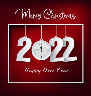 2022 yılınız kutlu olsun. Konfetileri ve siyah arkaplanda şeritleri olan altın gibi parlak rakamlar. Tatil tebrik kartı tasarımı.