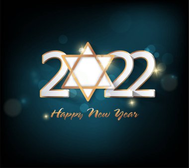 2022 yılınız kutlu olsun. Konfetileri ve siyah arkaplanda şeritleri olan altın gibi parlak rakamlar. Tatil tebrik kartı tasarımı.