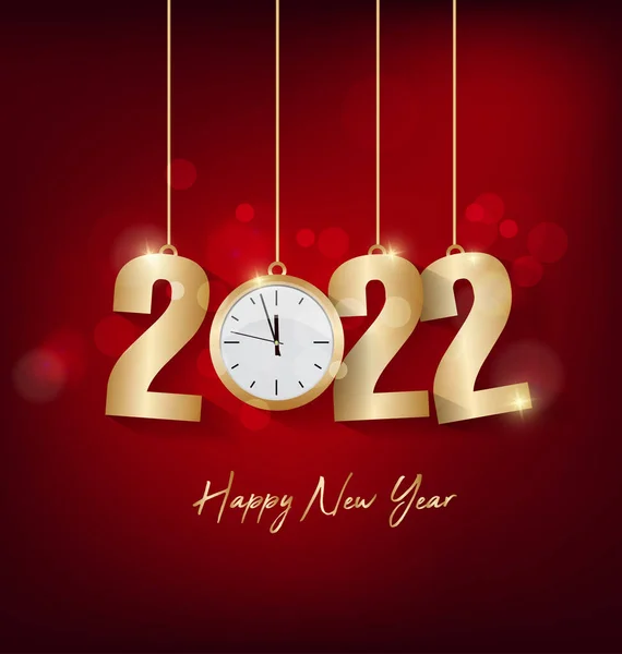 Šťastný Nový Rok 2022 Pozadí Zlatá Lesklá Čísla Konfetami Stuhami — Stockový vektor
