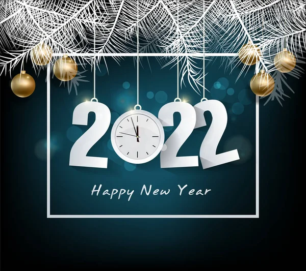Šťastný Nový Rok 2022 Pozadí Zlatá Lesklá Čísla Konfetami Stuhami — Stockový vektor
