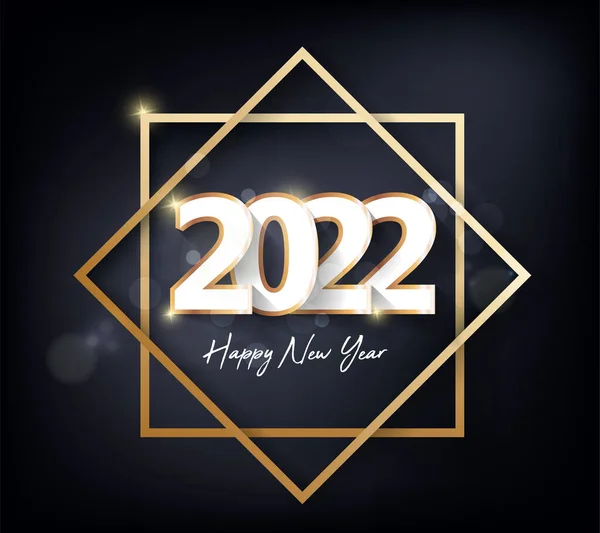 2022 yılınız kutlu olsun. Konfetileri ve siyah arkaplanda şeritleri olan altın gibi parlak rakamlar. Tatil tebrik kartı tasarımı.