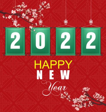 2022 yılınız kutlu olsun. Konfetileri ve siyah arkaplanda şeritleri olan altın gibi parlak rakamlar. Tatil tebrik kartı tasarımı.