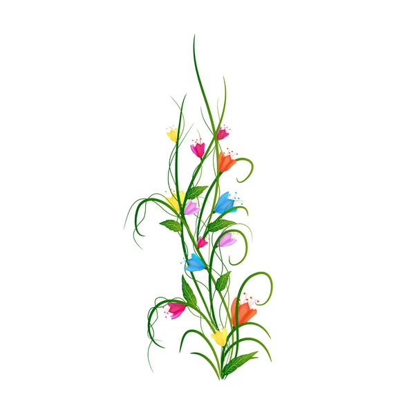 Hierba con conjunto de flores, ilustración vectorial — Vector de stock