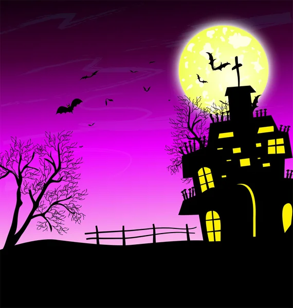 Halloween con casa — Vector de stock