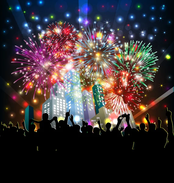 Frohes neues Jahr mit Feuerwerk — Stockvektor