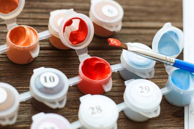 Resim seti: Numara Kits 'in kırmızı akrilik resim fırçası.