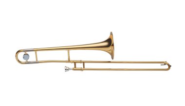 Beyaz arka plan üzerinde izole altın pirinç tenor trombon