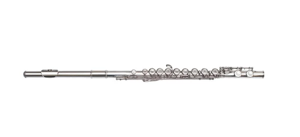 Beyaz arka plan üzerinde izole pirinç gümüş metal flüt