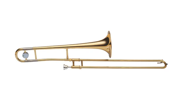 Trombón tenor de latón dorado aislado sobre fondo blanco — Foto de Stock