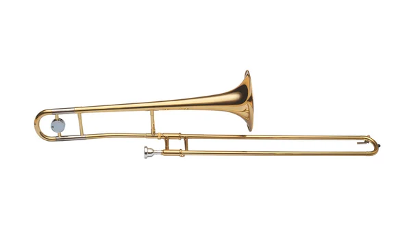 Gyllene mässing tenortrombone isolerad på vit bakgrund — Stockfoto