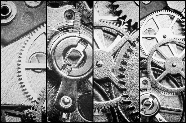 Collage with clockwork, gears and cogwheels in vintage style — Stock Photo, Image