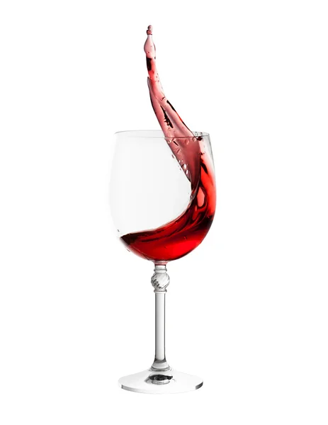 Wine glass with splash of wine isolated on white background — Stock Photo, Image