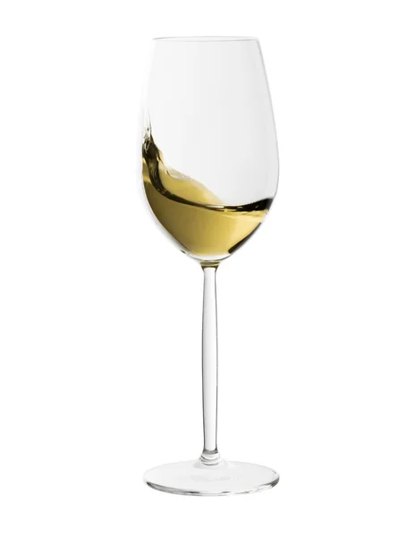 White wine glass with splash of wine isolated on white — Stock Photo, Image