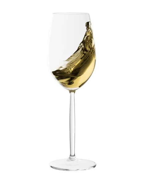 White wine glass with splash of wine isolated on white — Stock Photo, Image