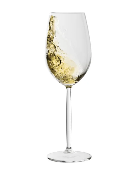 White wine glass with splash of wine isolated on white — Stock Photo, Image