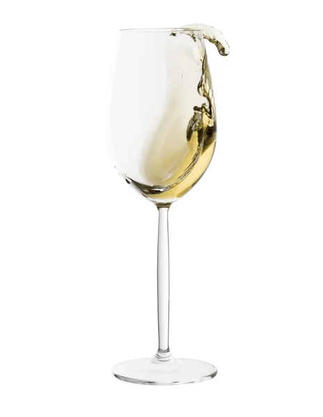 White wine glass with splash of wine isolated on white — Stock Photo, Image