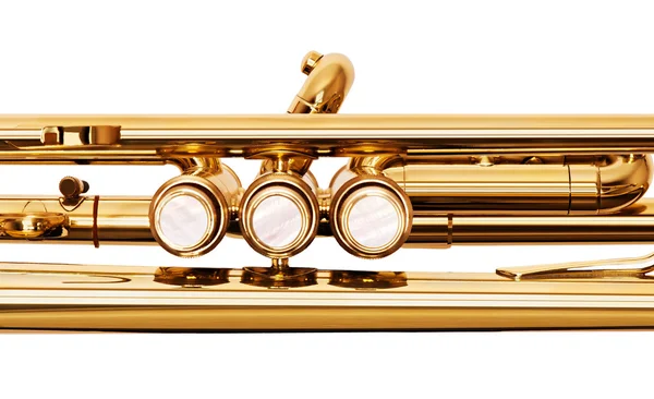 Golden brass trumpet valves — Stock Photo, Image