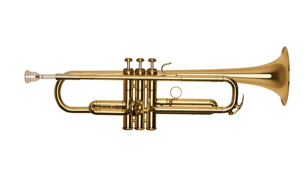 Gyllene mässing trumpet i mjukt ljus — Stockfoto