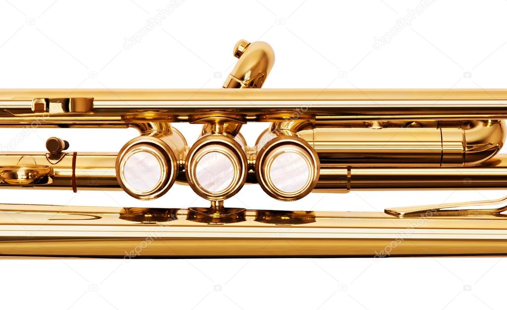Golden brass trumpet valves