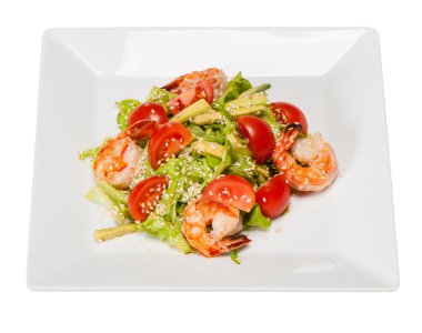 Marul, karides, kiraz domates salatası