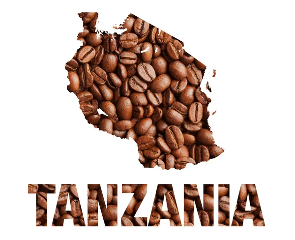 Tanzania map and word coffee beans — Stock Photo, Image