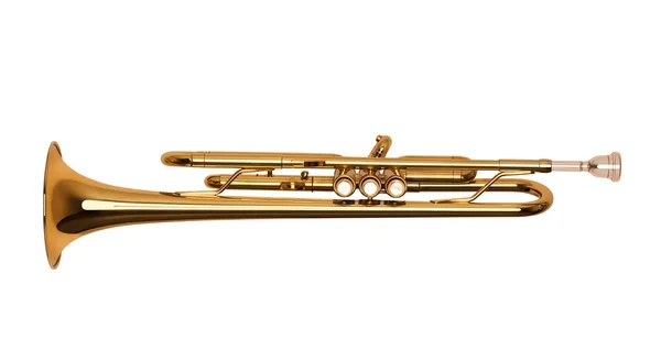 Golden brass trumpet katup top view — Stok Foto