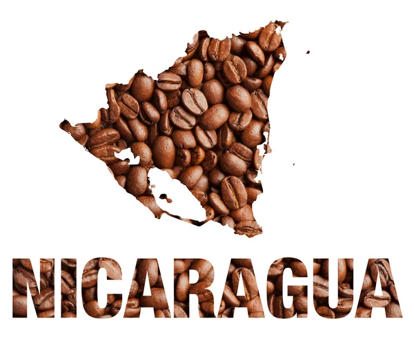 Nikaragua mapa y palabra granos de café —  Fotos de Stock