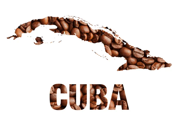 Cuba carte et mot grains de café — Photo