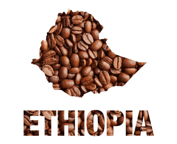 Ethiopia map and word coffee beans — Stock Photo, Image