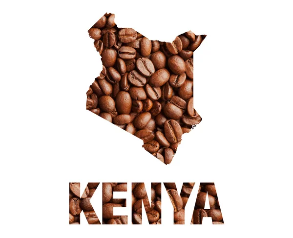 Kenya map and word coffee beans — Stock Photo, Image