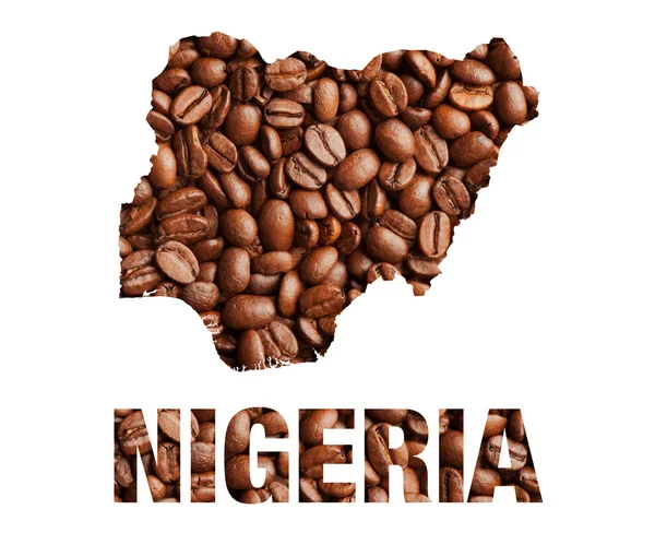 Nigeria map and word coffee beans — Stock Photo, Image
