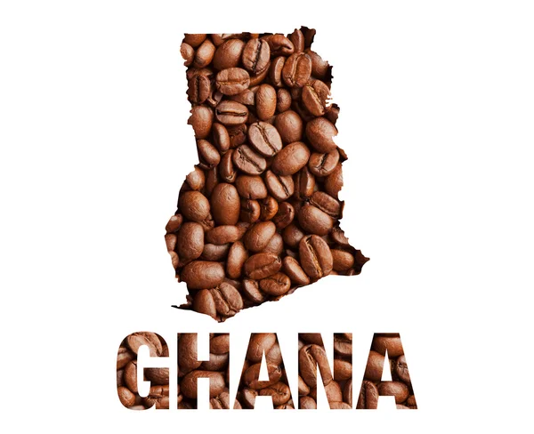 Ghana map and word coffee beans — Stock Photo, Image