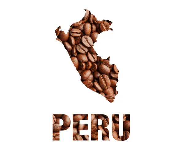 Perú mapa y palabra granos de café —  Fotos de Stock