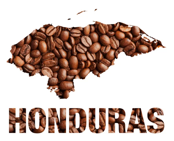 Honduras mapa y palabra granos de café —  Fotos de Stock
