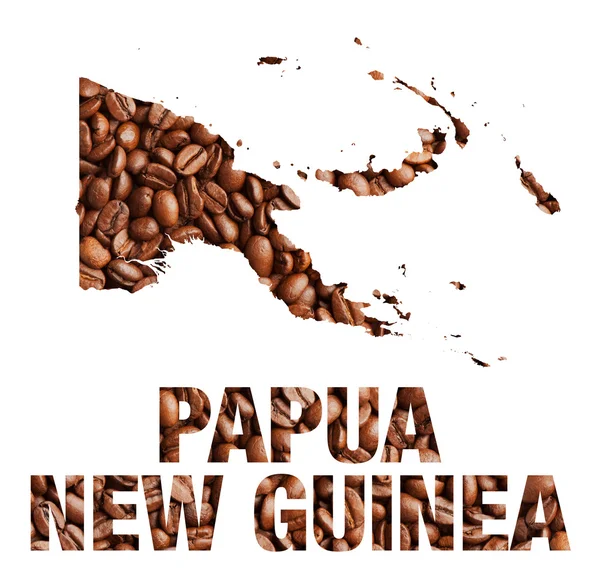 Papua New Guinea map and word coffee beans — Stock Photo, Image