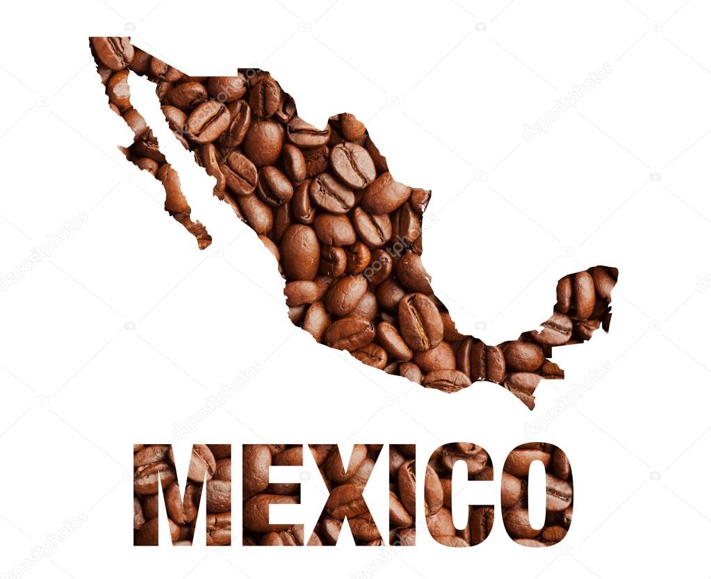 Mexico map and word coffee beans