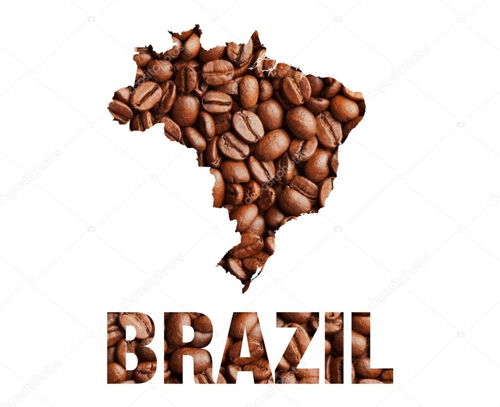 Brazil map and word coffee beans