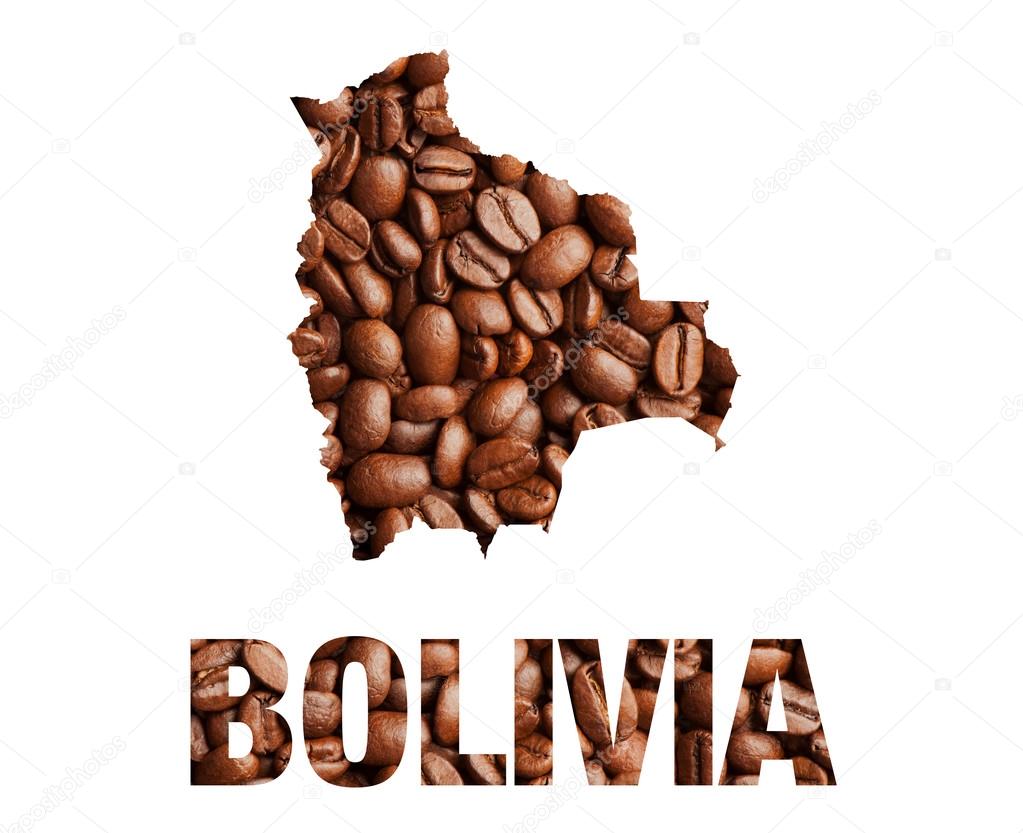 Bolivia map and word coffee beans